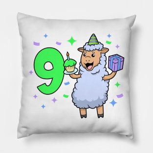 I am 9 with sheep - girl birthday 9 years old Pillow