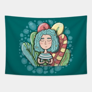 girl with blue hair Tapestry