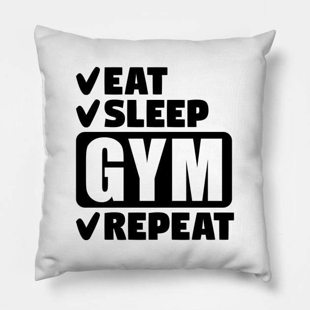 Eat, sleep, gym, repeat Pillow by colorsplash