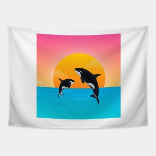 Pink Sunset Orca Tapestry