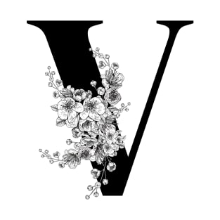 V alphabet Botanical cherry blossom sakura flowers T-Shirt