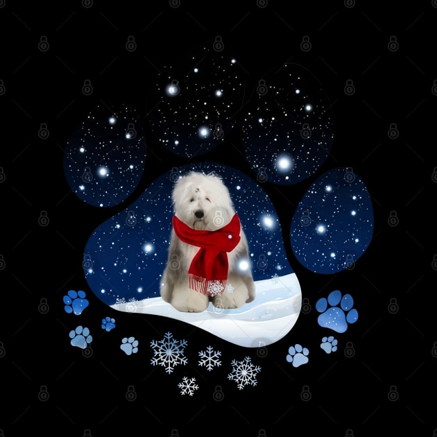 Snow Paw Old English Sheepdog Christmas Winter Holiday by TATTOO project