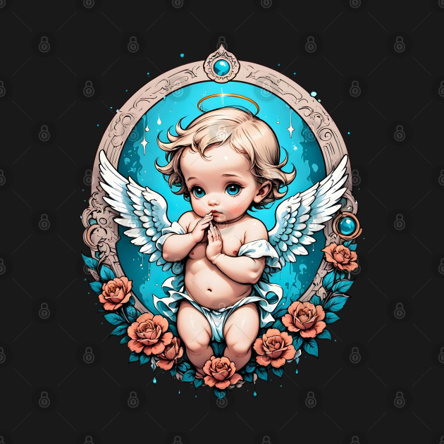 Praying Baby Boy Angel Cherub comic retro vintage by Neon City Bazaar