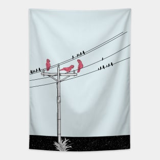 Parrots on a power line Tapestry