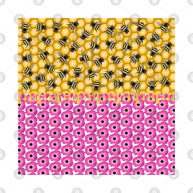 Honey Bees And Honeycombs With Anemone Flowers by Designoholic