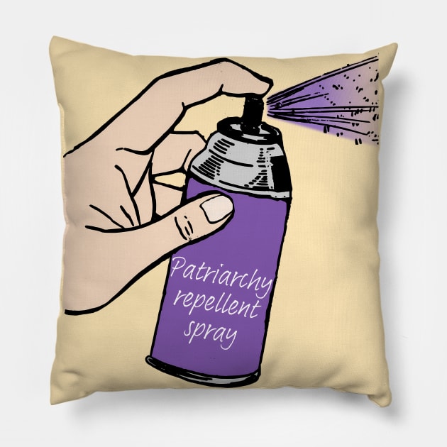 Patriarchy repellent spray Pillow by punderful_day