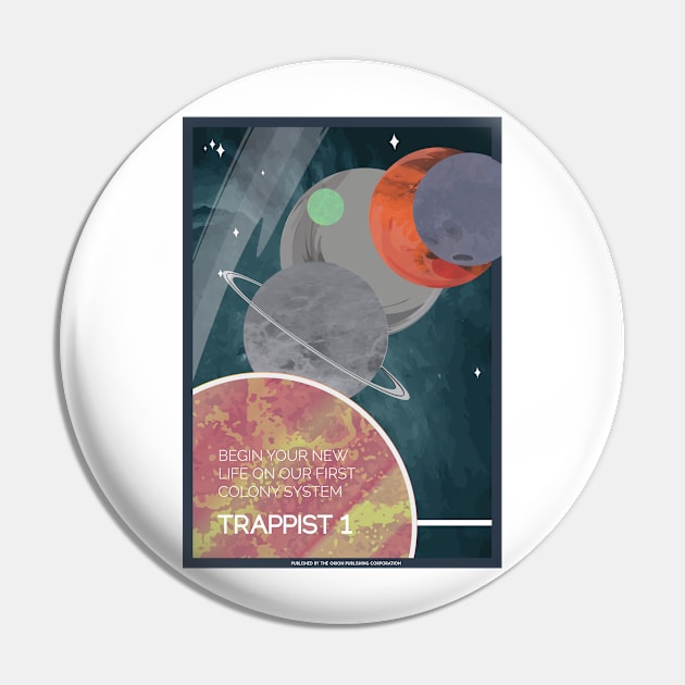 Trappist 1 Colony Vintage Space Poster Pin by Walford-Designs