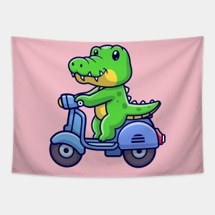 Cute Crocodile Riding Scooter Cartoon Tapestry