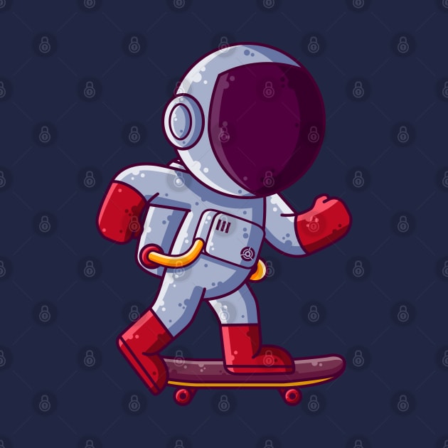 Cute Astronaut Playing Skateboard Cartoon by Ardhsells