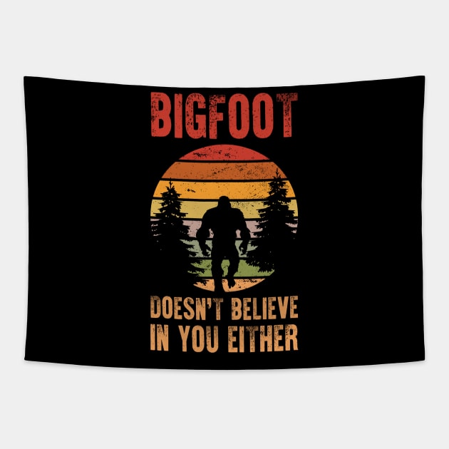 Bigfoot Doesn't Believe In You Either Tapestry by 5StarDesigns