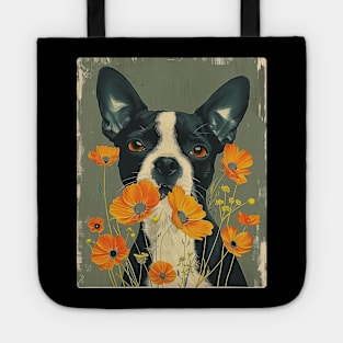 Boston Terrier Flowers Photo Art Design For Dog Onwer Tote