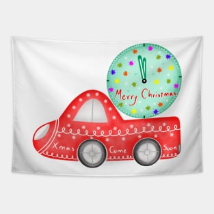 Merry Christmas cute car Tapestry