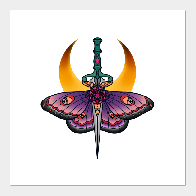 Neo Traditional Moth Dagger Tattoo - Traditional Tattoo - Posters and Art Prints | TeePublic Neo Traditional Moth Dagger Tattoo - Traditional Tattoo - Posters and Art Prints | TeePublic