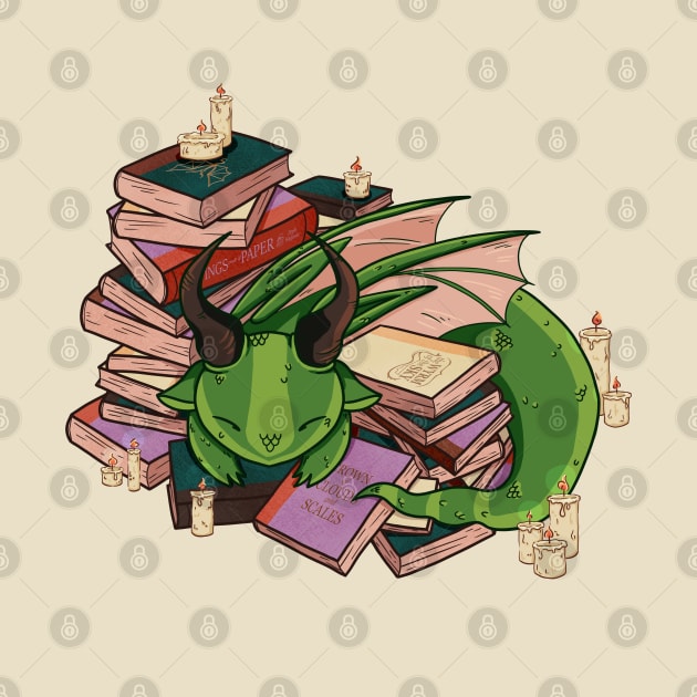 Aesthetic Sleeping Book Dragon – Cozy Reading Kawaii Design by Z3phyrwind