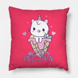 Moody unicorn - Cute little unicorn in an ice cream you and your kids would love! - Available in stickers, clothing, etc Pillow