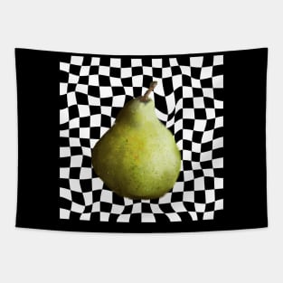 Pear Painting Checkered Background Tapestry