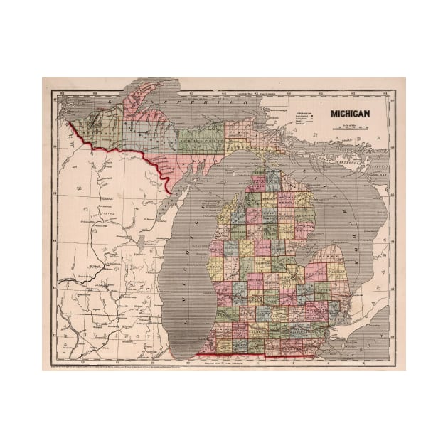 Vintage Map of Michigan (1844) by Bravuramedia