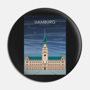 Hamburg Germany Vintage Minimal Retro Travel Poster at Night Pin