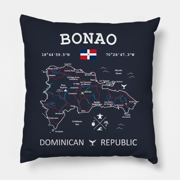 Bonao Dominican Republic Map Pillow by French Salsa