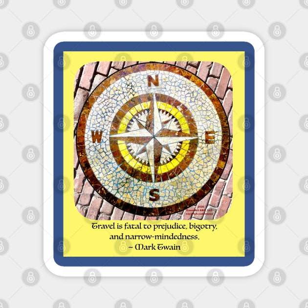 Compass Rose Rounded Edges, Mark Twain Travel Quote Magnet by EssexArt_ABC