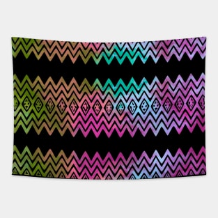 Colourful Green and Pink Zigzag Silhouette Digital Art Tapestry