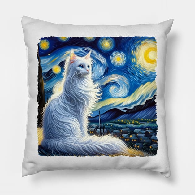 Turkish Angora Starry Night Inspired - Artistic Cat Pillow by starry_night