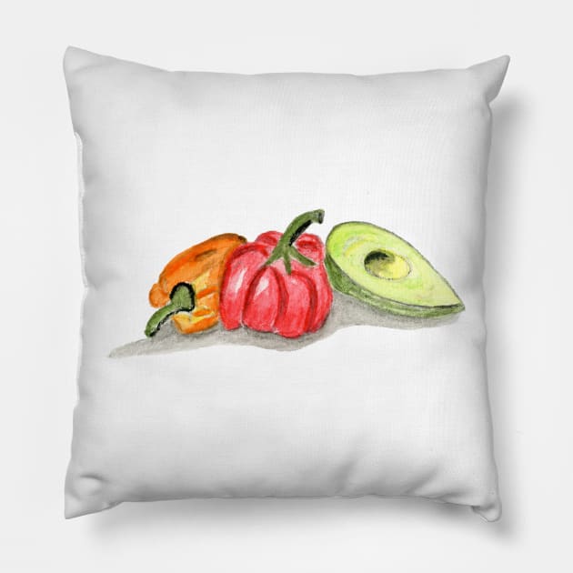 Peppers Painting,  Watercolor peppers, Vegetables Painting Art, Kitchen Wall Art Pillow by EugeniaAlvarez