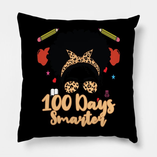 100 Days Smarter Girls Messy Bun Hair 100th Day Of School Pillow by Artyui