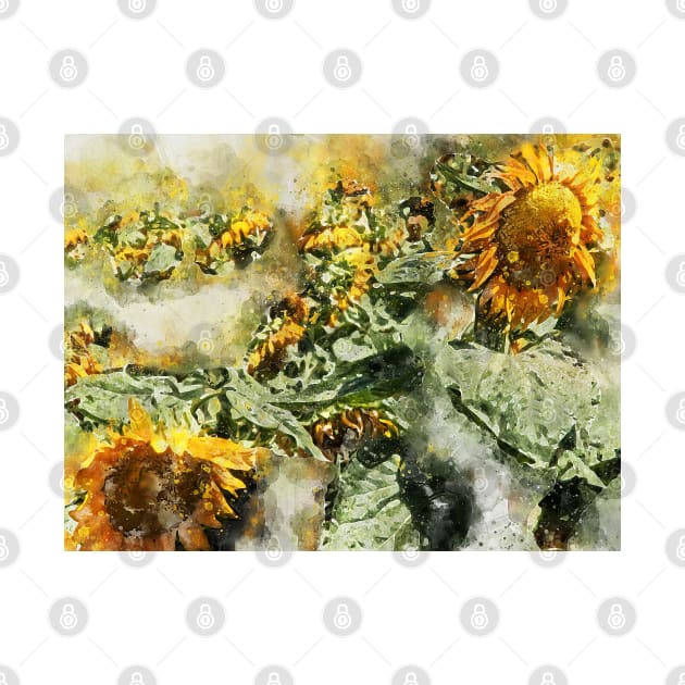 Abstract Sunflowers - Digital Watercolor by ibadishi