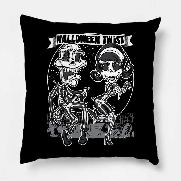 Skeletons dancing the Halloween Twist in the cemetery Pillow by eShirtLabs