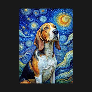 Beagle Dog Breed Painting in a Van Gogh Starry Night Art Style T-Shirt