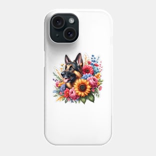 A German shepherd decorated with beautiful colorful flowers. Phone Case