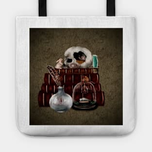 Dark Academia Aesthetic Skull  Apothecary white rabbit , calligraphy bottles Watercolor Painting Tote