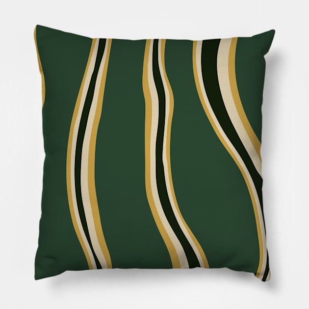 Green and gold abstract wavy vertical stripes pattern Pillow by Elemesca