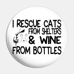 Womens Funny Cat Rescue And Wine Shirt - Cat And Wine Lover Pin