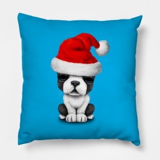 French Bulldog Puppy Dog Wearing a Santa Hat Pillow