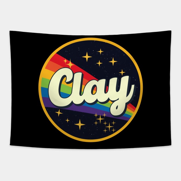 Clay // Rainbow In Space Vintage Style Tapestry by LMW Art