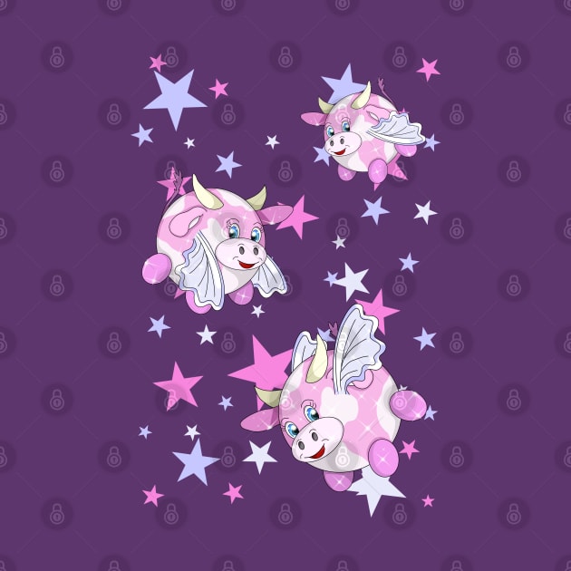 pink flying bubble cows with wings by cuisinecat