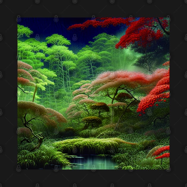 Digital Painting Scene Of a Lake Between Many Colorful Plants, Amazing Nature by Promen Art