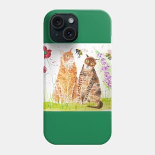 Cats among bumble bees and flowers Phone Case