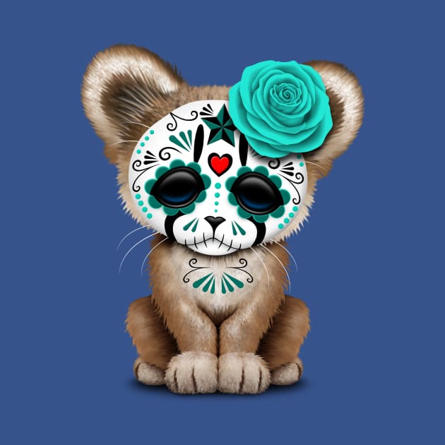 Blue Day of the Dead Sugar Skull Cougar Cub by jeffbartels