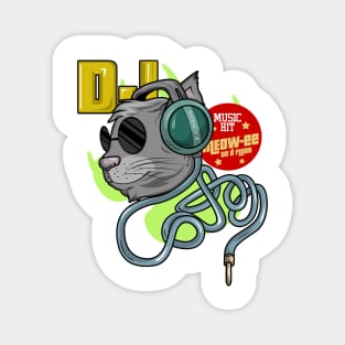 Cat with Sunglasses as DJ with Headphone Magnet