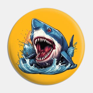 SHARK AND JAWS COLORED CARTOON STYLE Pin