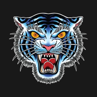 White Tiger Head Traditional Tattoo art illustration T-Shirt