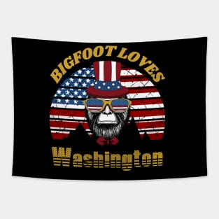 Bigfoot loves America and Washington Tapestry