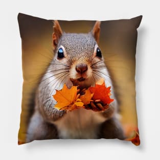 Cute little squirrel at autumn forest Pillow