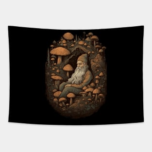 Lord Of The Shrooms - vintage dark dwarf wizard fantasy mushroom illustration Tapestry