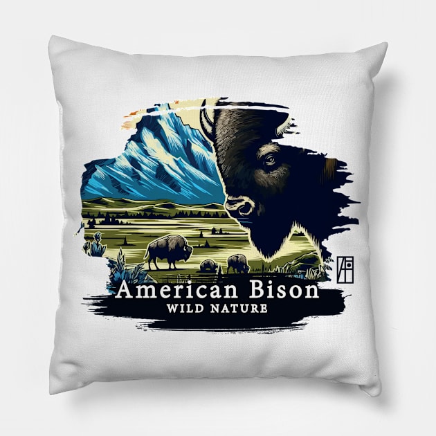 American Bison - WILD NATURE - BISON -4 Pillow by ArtProjectShop