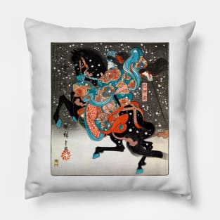 Woman on Galloping Horse in Snow Japan 1845 Utagawa Hiroshige Pillow