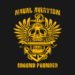 Naval Aviation Ground Pounder Vintage Skull Wings and Wrench T-Shirt